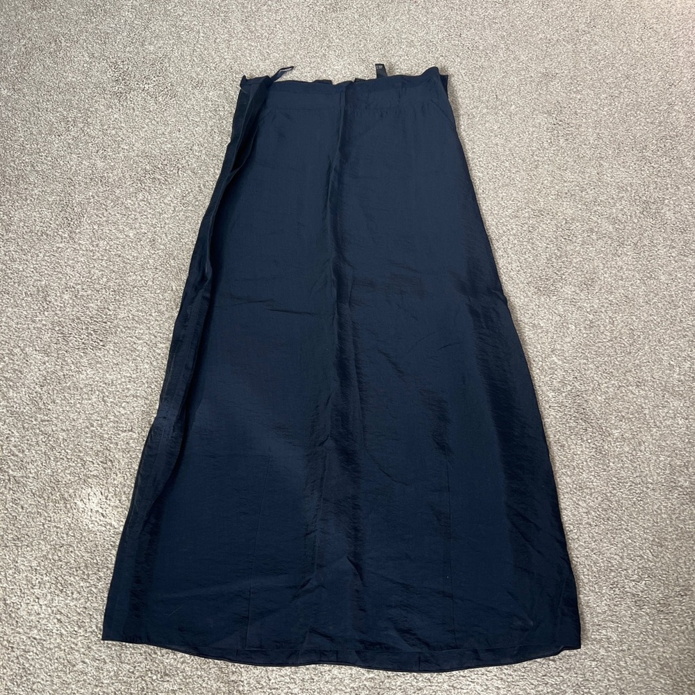DKNY Navy Maxi Skirt Hook And Eye Closure, Kangaroo Pocket, Structured Rayon